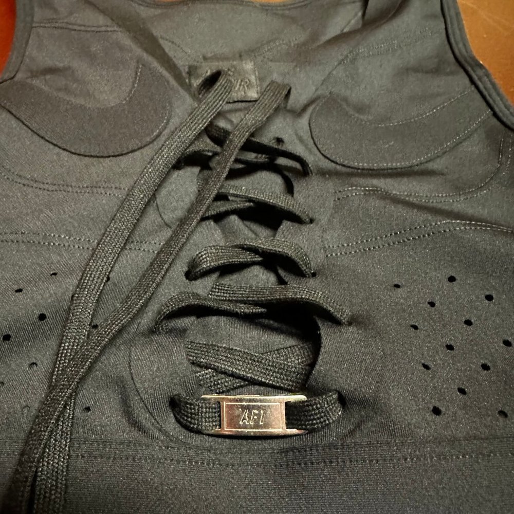 Nike Womens Black Swoosh Air Force 1 Laced Up Front Racerback Sports Bra - Picture 6 of 10